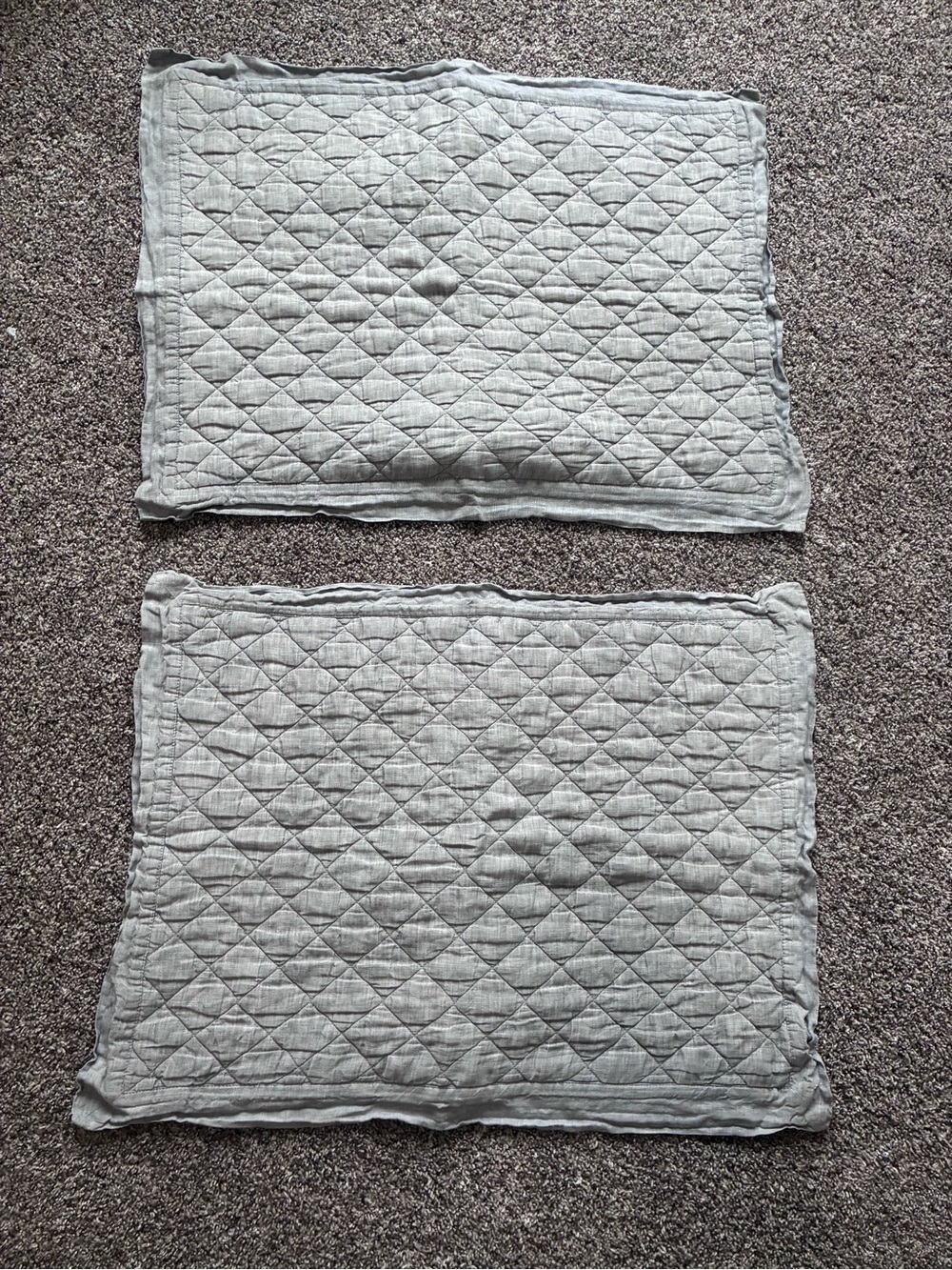 Pottery Barn Pair of Belgian Flax Diamond Quilted Standard Shams Gray